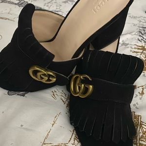Gold GG mules  black suede